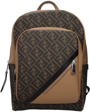 Fendi Les sacs à dos et les Fannies Man tissu brun / argent - Multicolore