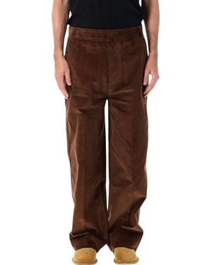 Ami Paris Fine-Rib Corduroy Chino Trousers With Relaxed Straight Wide-Leg Fit - Brown