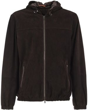 Herno Suede Goatskin Hooded Jacket - Black