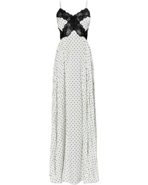 Self-Portrait Polka Dot Satin Lace Maxi Dress - White
