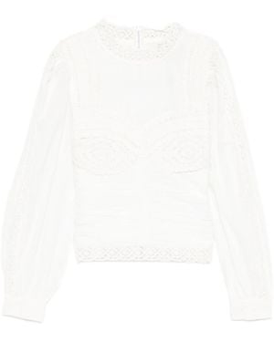 FARM Rio Off- Long Sleeve Crochet Blouse - White