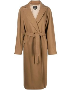 A.P.C. Manteau En Laine Mélangée À Taille Ceinturée - Neutre
