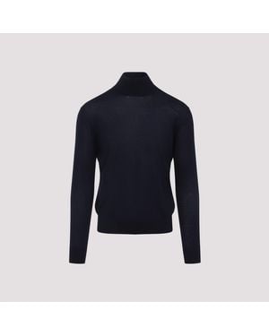 Saint Laurent Wool And Cashmere Turtle Knitwear - Blue