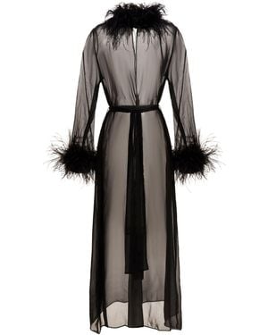 Oséree Feather Silk Dressing Gown - Black