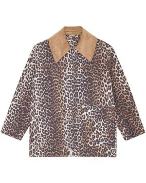 Ganni Canvas Midi Leopard Print Jacket - Brown