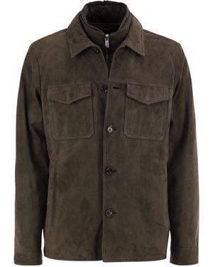 Moorer Torquato Ur Suede Leather Jacket With Inner Technical Bib - Black