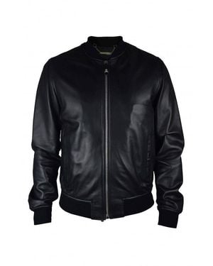 Philipp Plein Leather Bomber Jacket - Black