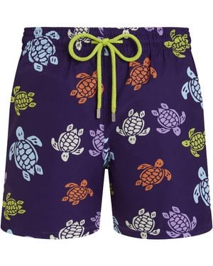 Vilebrequin Swim Shorts With Multicolour Turtle Print - Blue