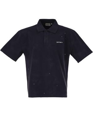 Carhartt Cotton Polo Shirt With Paint Splatter Details - Blue