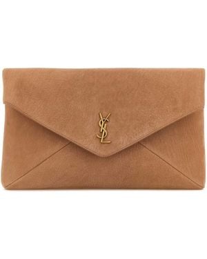 Saint Laurent Antiqued Suede Envelope Clutch - Brown