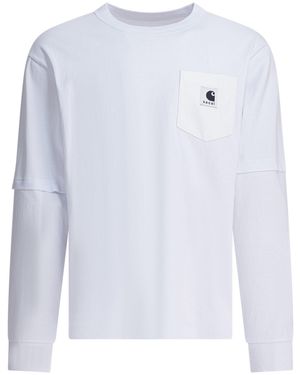 Sacai " X Carhartt Wip" T-Shirt mit Rundhalsausschnitt - Weiß