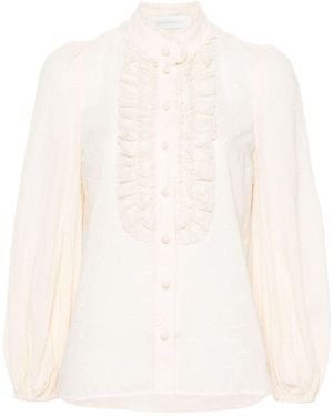 Zimmermann Ruffled Polka Dot Embroidered Blouse - White