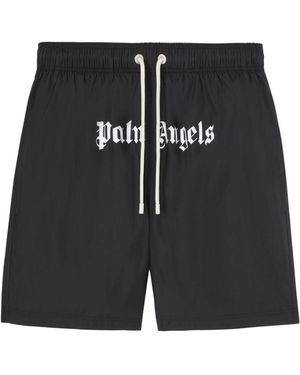 Palm Angels Logo Print Drawstring Swim Shorts - Black