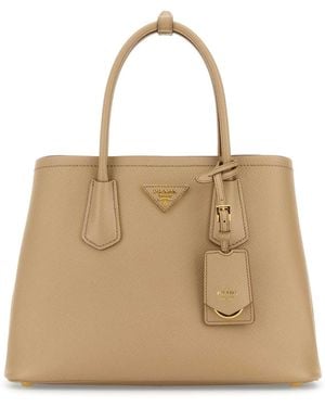 Prada Sand Leather Small Double Handbag - Natural