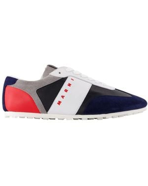 Marni Blauwe Leren Sneakers Met Top Veters