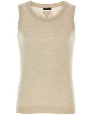Prada Melange Sand Cashmere Tank Top - Natural