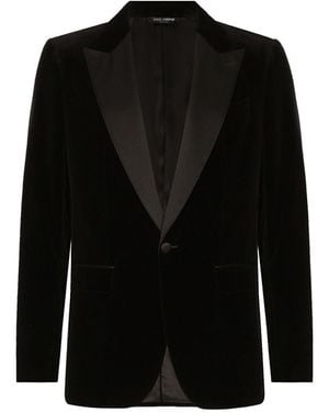 Dolce & Gabbana Peak Lapel Tuxedo Velvet Jacket With Padded Should - Schwarz