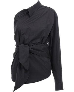 Moschino Asymmetric One-Shoulder Shirt With Tailored Sash Detail - Black