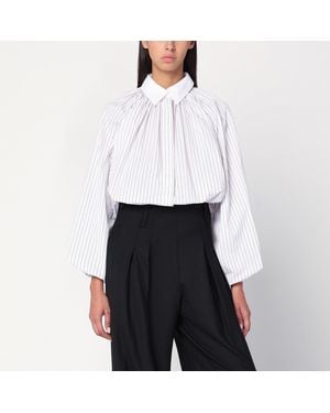 Patou Striped Balloon-Sleeve Shirt - White
