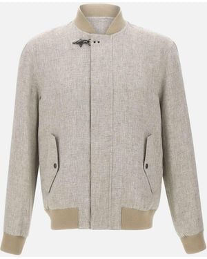Fay Washed Linen Canvas Bomber Jacket - Gray