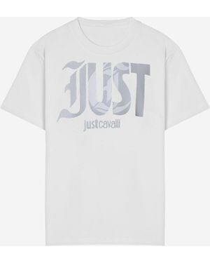 Just Cavalli Katoenen T-shirt Met Logoprint - Wit