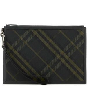 Burberry Embroidered Canvas Clutch - Black