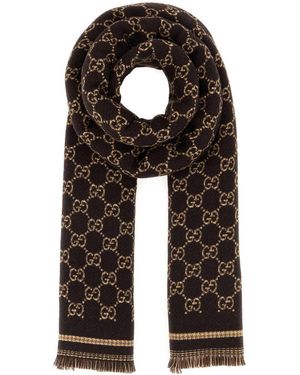 Gucci Dark Gg Logo Scarf - Black