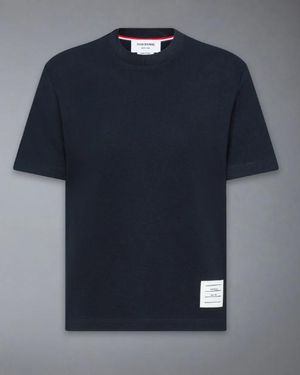 Thom Browne T-shirt Met Korte Mouwen En Engineered 4-bar-streep In Klassiek Piqué - Blauw