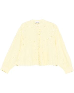 Antik Batik Gerüschte Bluse Mit Lochstickerei - Natur