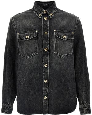 Versace Stonewash Cotton Denim Shirt - Schwarz