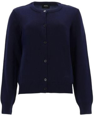 A.P.C. Solid Round Neck Cardigan - Blue