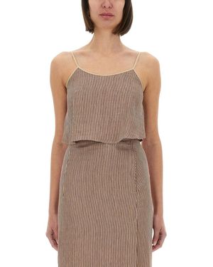 Alysi Micro Stripe Top With Laces - Brown
