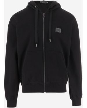 Dolce & Gabbana Katoenen Sweatshirt Met Capuchon En Logopatch - Zwart
