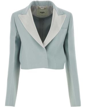 Fendi Powder Wool Blend Blazer - Blue