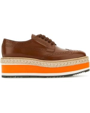 Prada Caramel Leather Lace-Up Shoes - Orange
