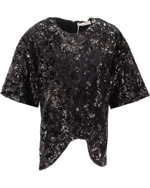Niccolò Pasqualetti Onda T-shirt Met Bloemenpailletten Geborduurd Fluweel - Zwart