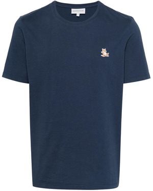 Maison Kitsuné T Shirt Con Applicazione Chillax Fox - Blue