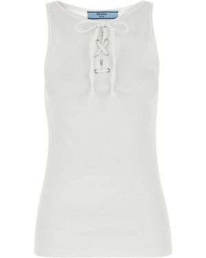 Prada Cotton Tank Top With Adjustable Straps - White