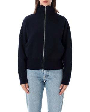 Extreme Cashmere Xtra Cute 100% Cashmere Cropped Bomber Cardigan With 2-Way Zip - Blue