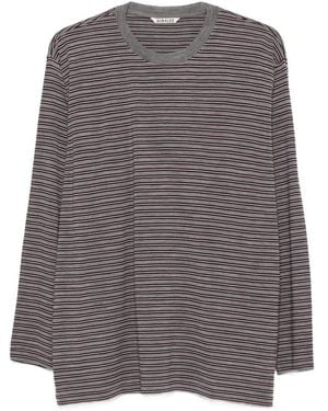 AURALEE Wool Striped T Shirt - Grey