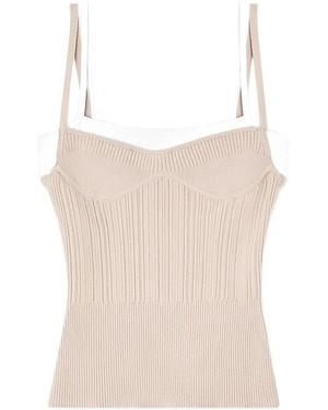 DIESEL Neutrals Ribbed Square Neck Top - Natural