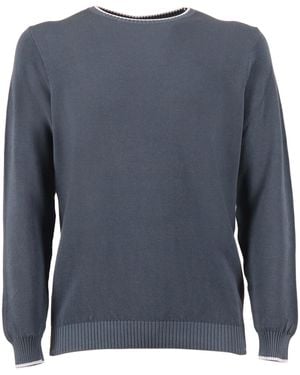 Fedeli Crew-Neck L-S Knitted Jumper Cotton Crewneck - Blue
