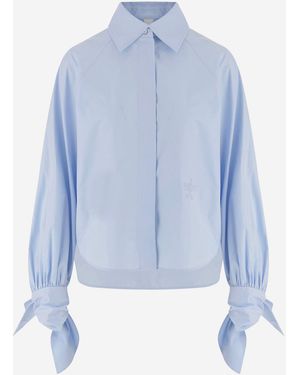 Patou Cotton Blouse With Tied Sleeves Shirt - Blue