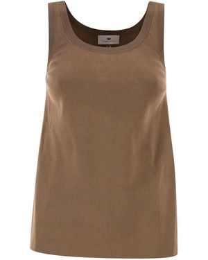 Elisabetta Franchi Sleeveless Knitted Top With Shiny Viscose Stripes - Braun