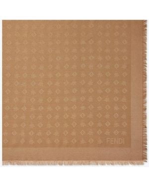 Fendi Ff Camel Silk -sjaal - Naturel