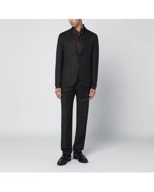 Tagliatore Striped Singlebreasted Wool Suit - Black