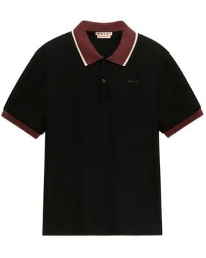 Marni Piqué Polo Shirt With Contrasting Trim - Black