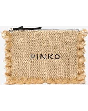 Pinko Raffia Clutch With Logo - Metallic