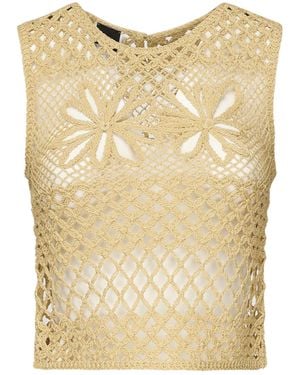 Pinko Yellow Crochet Openwork Mesh Top - Neutro