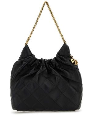 Tory Burch Leather Mini Fleming Handbag - Black